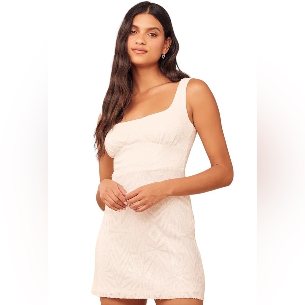 Lulu's Y2K Babydoll‎ Dress S Sequin Mini Hoco Homecoming Bodycon Coquette Ivory